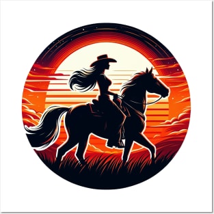 Cowgirl Horse Rider's Dream into the Sunset for Rodeo Queen Posters and Art